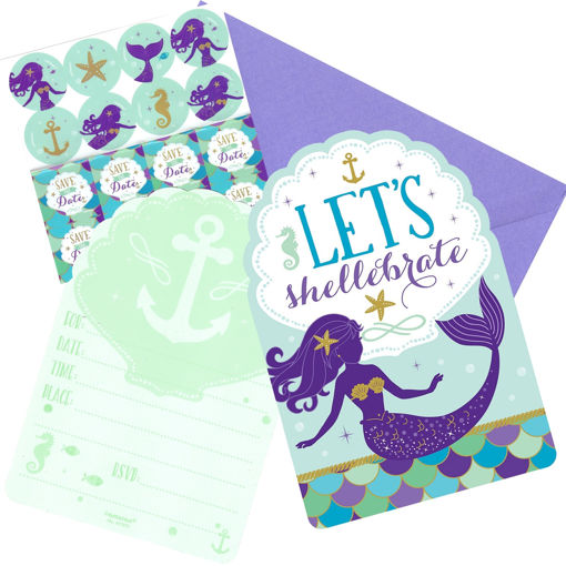 Picture of MERMAID WISHES INVITATIONS & STICKERS 10.7X15.8CM - 8PK